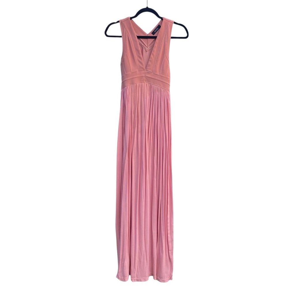 ANGL Womens‎ Sleeveless Maxi V-Neck Bandage Bodice Pleated Bottom – Small